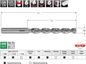 RUKO Spiralbohrer DIN 338 UTL 3000 HSSE Co 5 Ø 5,5 x 93 x 57 mm