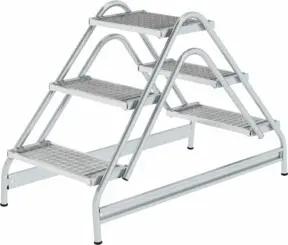 MUNK Aluminium-Arbeitspodest beidseitig begehbar Stahl-Gitterrost 2 x 3 Stufen