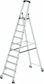 MUNK Aluminium-Stehleiter einseitig begehbar Rollen 1 x 10 Stufen