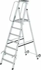 MUNK Aluminium-Stehleiter einseitig begehbar Rollen und Griff 7 Stufen