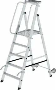 MUNK Aluminium-Stehleiter einseitig begehbar Rollen und Griff 5 Stufen