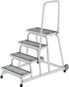 MUNK Aluminium-Arbeitspodest fahrbar Stahl-Gitterrost Handlauf 4 Stufen