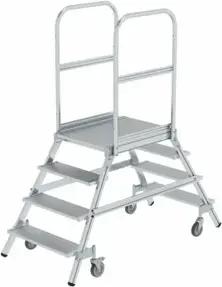 MUNK Aluminium-Podestleiter beidseitig begehbar Aluminium geriffelt 4 Stufen