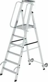 MUNK Aluminium-Stehleiter einseitig begehbar Rollen und Griff 6 Stufen