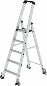 MUNK Aluminium-Stehleiter einseitig begehbar Rollen 1 x 5 Stufen