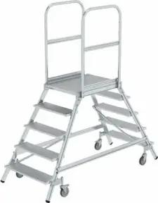 MUNK Aluminium-Podestleiter beidseitig begehbar Aluminium geriffelt 5 Stufen