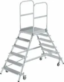 MUNK Aluminium-Podestleiter beidseitig begehbar Aluminium geriffelt 6 Stufen