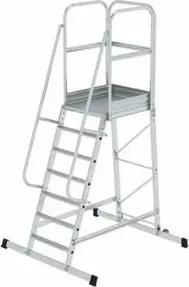 MUNK Aluminium-Podesttreppe einseitig begehbar fahrbar 7 Stufen