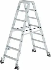 MUNK Aluminium-Stehleiter beidseitig begehbar Rollen 2 x 7 Stufen