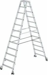 MUNK Aluminium-Stehleiter beidseitig begehbar Rollen 2 x 12 Stufen