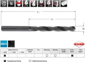 RUKO Spiralbohrer DIN 338 Typ N HSS rollgewalzt Ø 11,0 x 142 x 94 mm