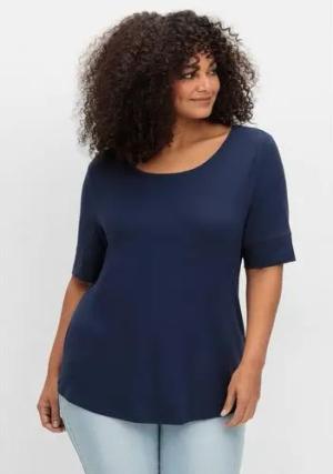 Jerseyshirt mit abgerundetem Saum, marine, Gr.40