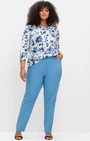 Sheego Gerade Hose mit Schlupfbund und Bügelfalten, mittelblau, Gr.46