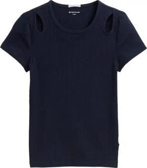 TOM TAILOR Mädchen Ripp T-Shirt mit Cut-Outs, blau, Uni, Gr. 140