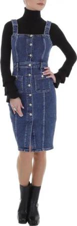 Ital-Design Jeanskleid Damen Freizeit Used-Look Stretch Jeanskleid in Blau