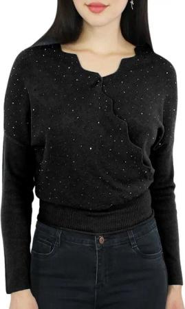 dy_mode V-Ausschnitt-Pullover Damen Feinstrick Pullover mit Glitzer Eleganter Kurzpullover in Unifarben, mit Glitzer