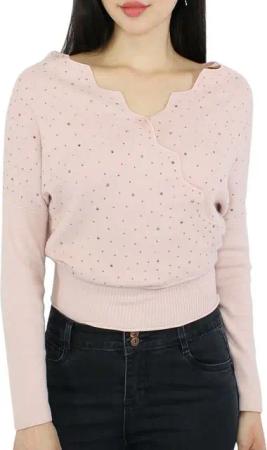 dy_mode V-Ausschnitt-Pullover Damen Feinstrick Pullover mit Glitzer Eleganter Kurzpullover in Unifarben, mit Glitzer