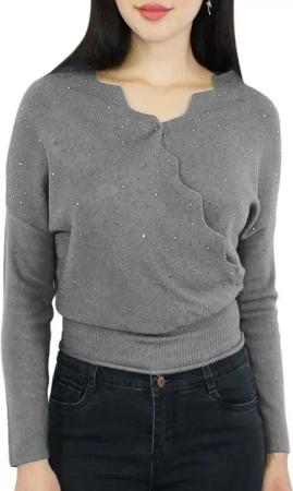 dy_mode V-Ausschnitt-Pullover Damen Feinstrick Pullover mit Glitzer Eleganter Kurzpullover in Unifarben, mit Glitzer