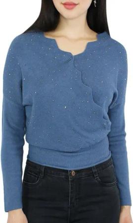 dy_mode V-Ausschnitt-Pullover Damen Feinstrick Pullover mit Glitzer Eleganter Kurzpullover in Unifarben, mit Glitzer