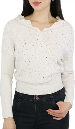 dy_mode V-Ausschnitt-Pullover Damen Feinstrick Pullover mit Glitzer Eleganter Kurzpullover in Unifarben, mit Glitzer