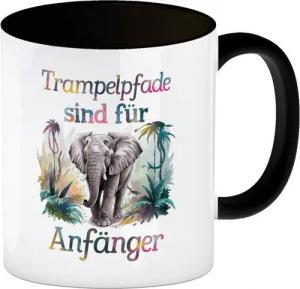 speecheese Tasse Elefant im Dschungel Kaffeebecher in schwarz Trampelpfade für