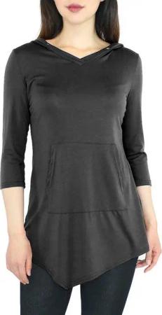 dy_mode Longshirt Damen 3/4 Langarmshirt mit V-Ausschnitt und Kapuze Longshirt in Unifarbe, mit Kapuze