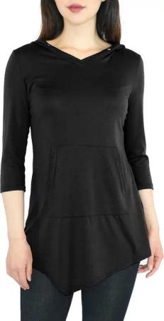 dy_mode Longshirt Damen 3/4 Langarmshirt mit V-Ausschnitt und Kapuze Longshirt in Unifarbe, mit Kapuze