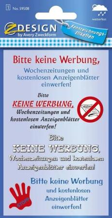 Avery Zweckform Etiketten 59508 59508 Home Hinweis-Etikett "Keine Werbung" Kunststoff 1 Bogen 4
