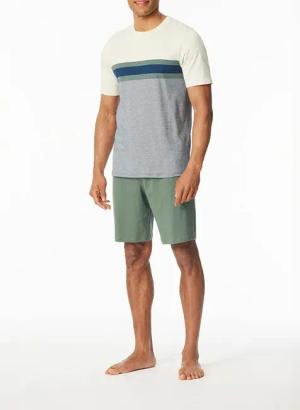 Schiesser Herren Pyjama grün Jersey-Baumwolle unifarben
