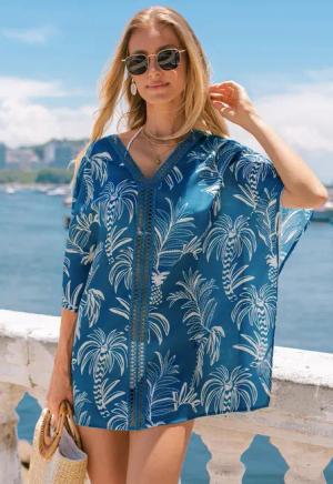 Tropisches Mini-Strandkleid mit Glockenärmeln