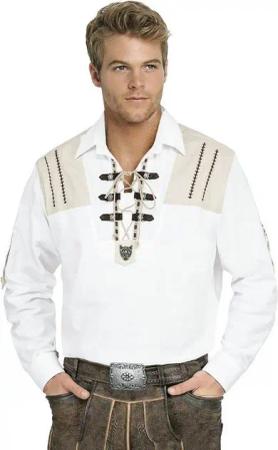Trachtenhemd Trachtenhemd Herren Wiesn-Hemd zur Lederhose mit Edelweiß - Herrenhemd Langarm + Kurzarm Krempelarm Weiß-Beige