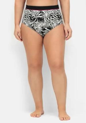 Hohe Bikinihose mit Blätterprint und Shaping-Effekt, schwarz bedruckt, Gr.56