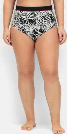 Hohe Bikinihose mit Blätterprint und Shaping-Effekt, schwarz bedruckt, Gr.52