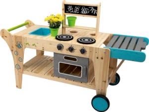 Playtive Outdoor Matschküche auf Rädern, aus Echtholz