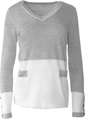 Passioni V-Ausschnitt-Pullover Grau Weißer Sommerpullover mit V-Ausschnitt