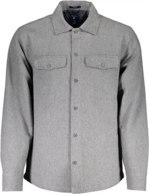 Gant Langarmhemd Elegantes graues Herrenhemd mit italienischem Kragen und Taschen