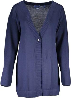 Gant Strickpullover Damen Strickjacke Blau mit Logo und 1 Knopf - Eleganter Look