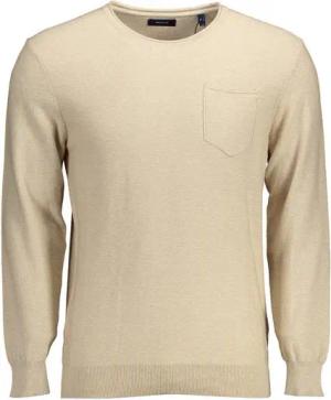 Gant Strickpullover Beiger Herrenpullover mit Brusttasche und Stickerei – Stilvoll & Ele