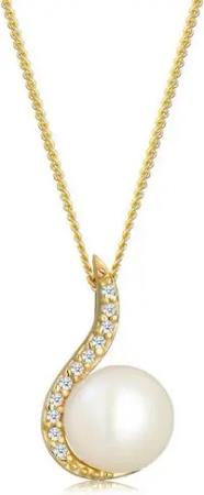 Elli DIAMONDS Perlenkette Süßwasserzuchtperle Diamant Weiß (0.055 ct) 585 Gelbgold