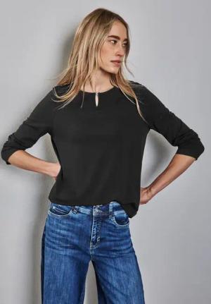 Street One Frauen Jersey Shirt in Schwarz, Gr: 38