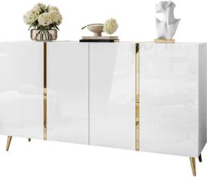 ALLHOUSE24 Kommode DIAMANT GOLD schwarz oder weiß Glanz goldene Metallfüße Sideboard, Breite 158 cm