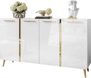 ALLHOUSE24 Kommode DIAMANT GOLD schwarz oder weiß Glanz goldene Metallfüße Sideboard, Breite 158 cm