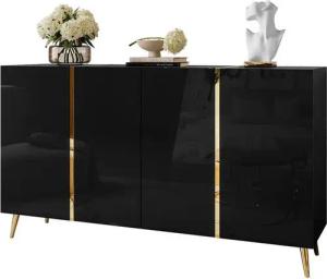 ALLHOUSE24 Kommode DIAMANT GOLD schwarz oder weiß Glanz goldene Metallfüße Sideboard, Breite 158 cm