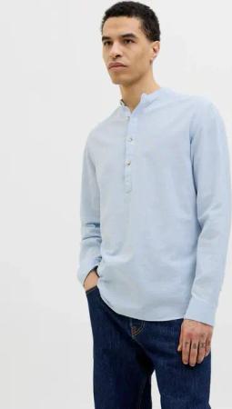 Jack & Jones Langarmhemd "JJESUMMER HALF PLACKET SHIRT LS SN", mit Bandkragen