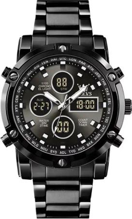 OLEVS Quarzuhr Olevs Herrenuhr 1106 Edelstahl Analoge+Digitaluhr für Männer XL 1106