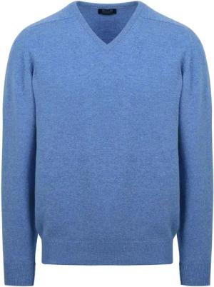 William Lockie V-Ausschnitt Pullover Lammwolle Jeans Melange - Größe L