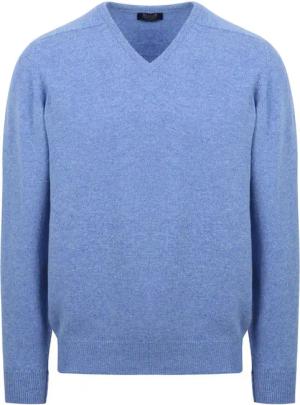 William Lockie V-Auschnitt Pullover Lammwolle Surf Mid Blue - Größe L