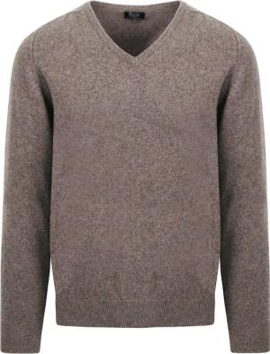 William Lockie V-Auschnitt Pullover Lammwolle Braun-Grau - Größe M