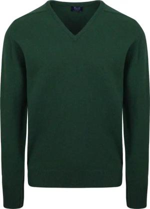 William Lockie V-Ausschnitt Pullover Lammwolle Tartan Dunkelgrün - Größe M