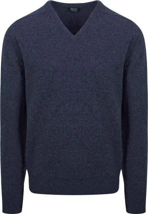 William Lockie V-Ausschnitt Pullover Lammwolle Indigo Melange - Größe 3XL